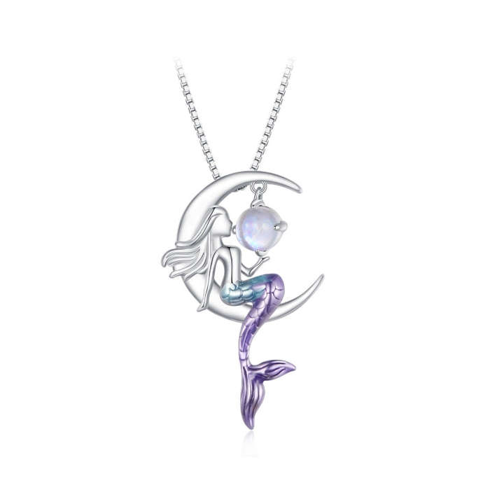 BSN338 Sterling Silver S925  Moonstone Mermaid Necklace