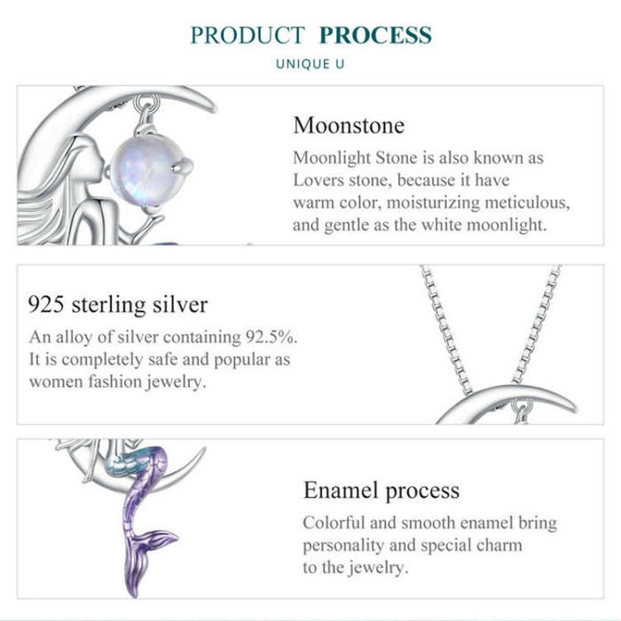 BSN338 Sterling Silver S925  Moonstone Mermaid Necklace