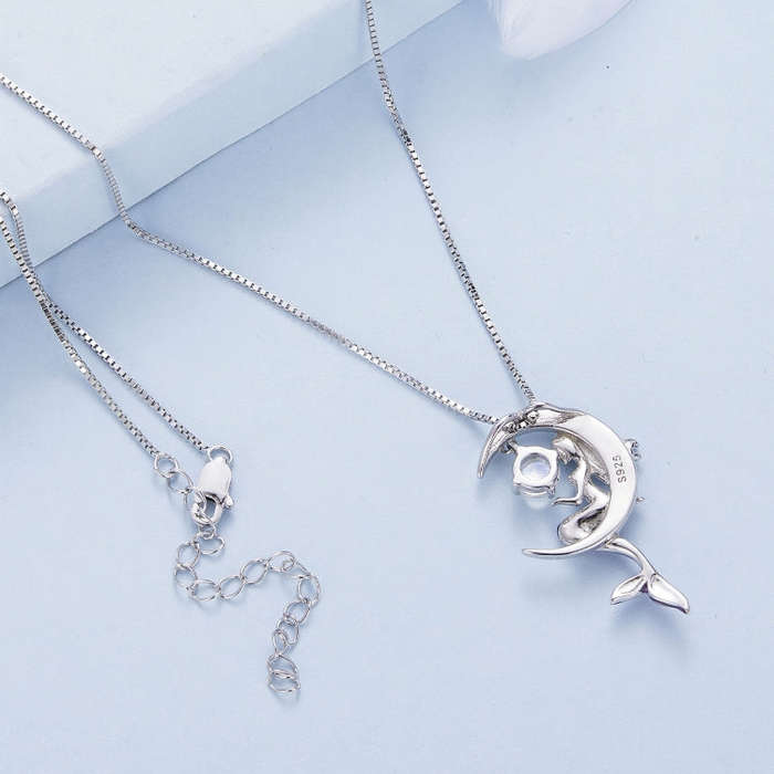 BSN338 Sterling Silver S925  Moonstone Mermaid Necklace