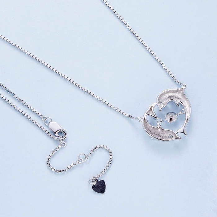 BSN340 Sterling Silver S925  Zircon Cute Dolphin Necklace