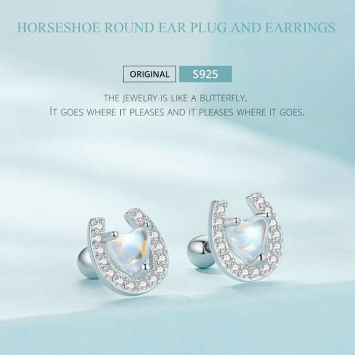 SCE1612 Sterling Silver S925 Horseshoe Round Stud Earrings
