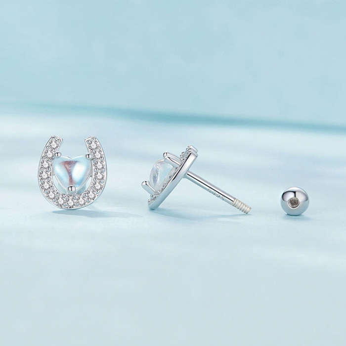 SCE1612 Sterling Silver S925 Horseshoe Round Stud Earrings