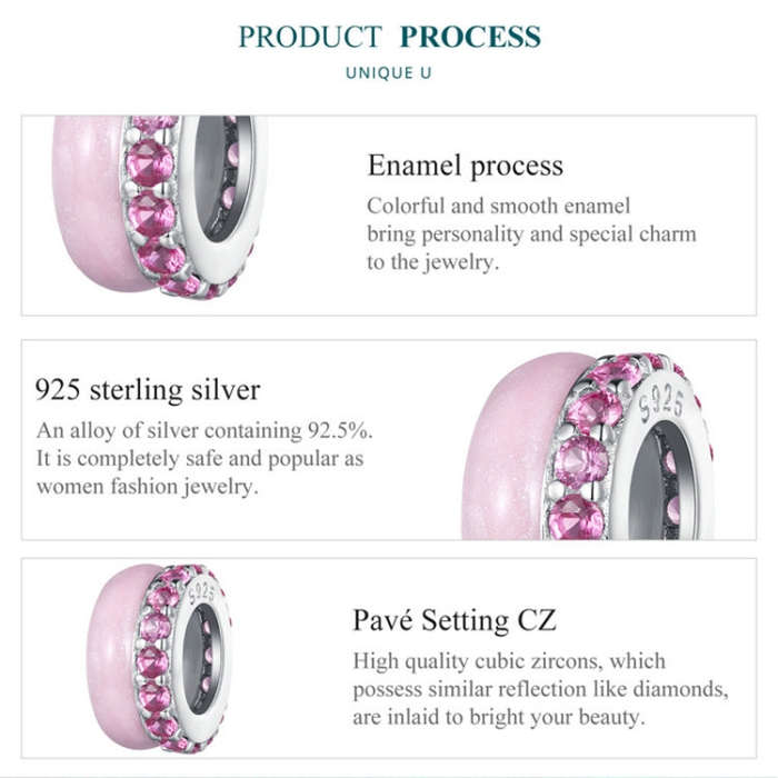 BSC883-VT S925 Sterling Silver Dual Layer Silicone Bead Pendant Accessories DIY Bracelet Beads(Pu...