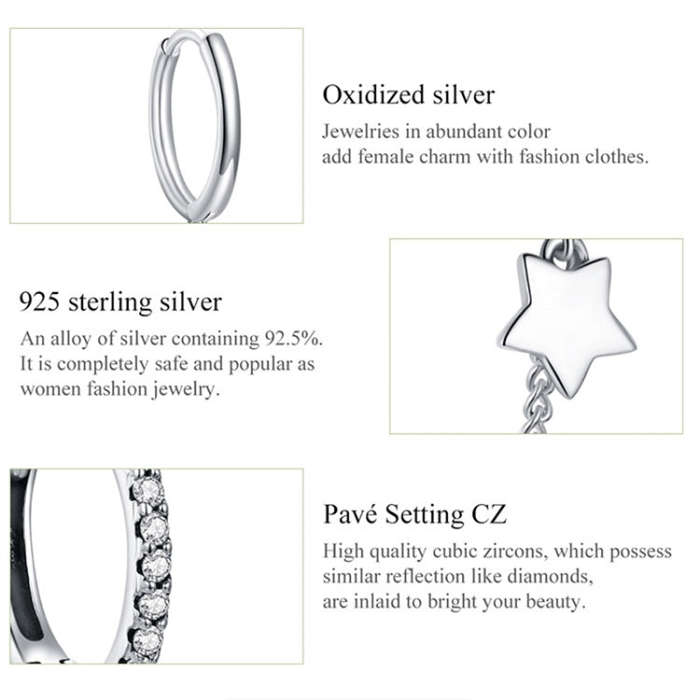 SCE914-C Sterling Silver S925 Zircon Fashion Double Pierced Star Earrings(Rose Gold)