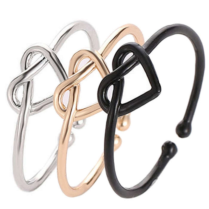 Girl Fashion Cute Simple Heart Hollow Open Adjustable Rings(Black)
