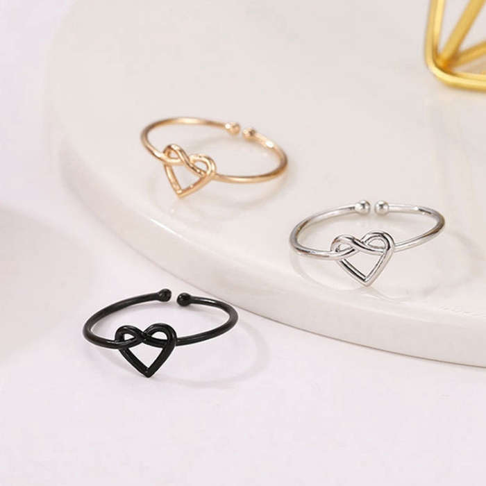 Girl Fashion Cute Simple Heart Hollow Open Adjustable Rings(Black)