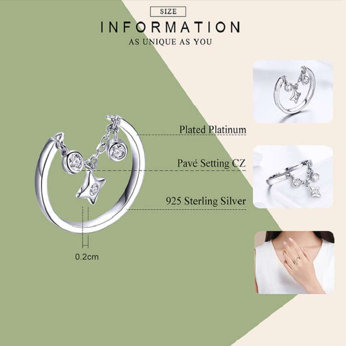 S925 Sterling Silver Open Ring Star Platinum Plated Ring