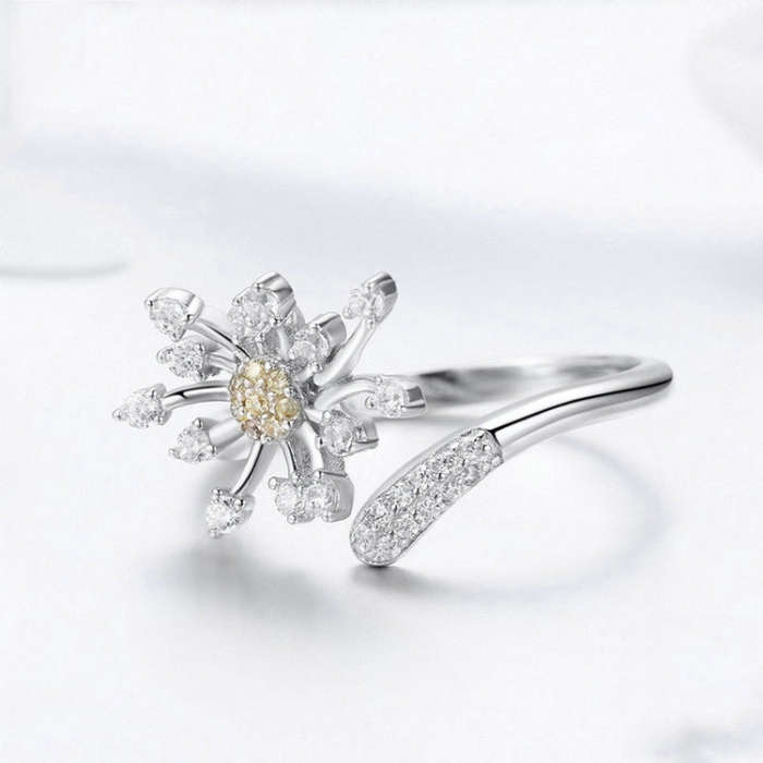 Dandelion Love Inlaid Zircon Ring S925 Sterling Silver Lady Ring