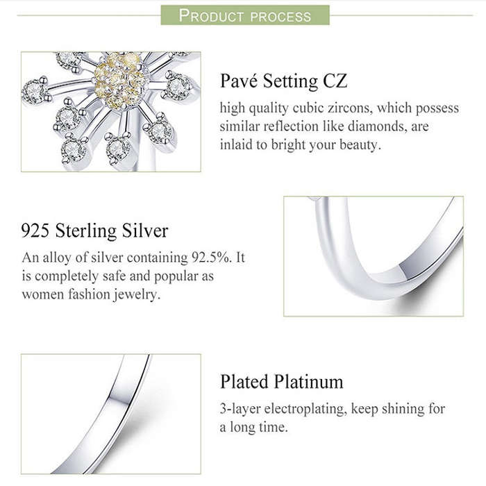 Dandelion Love Inlaid Zircon Ring S925 Sterling Silver Lady Ring