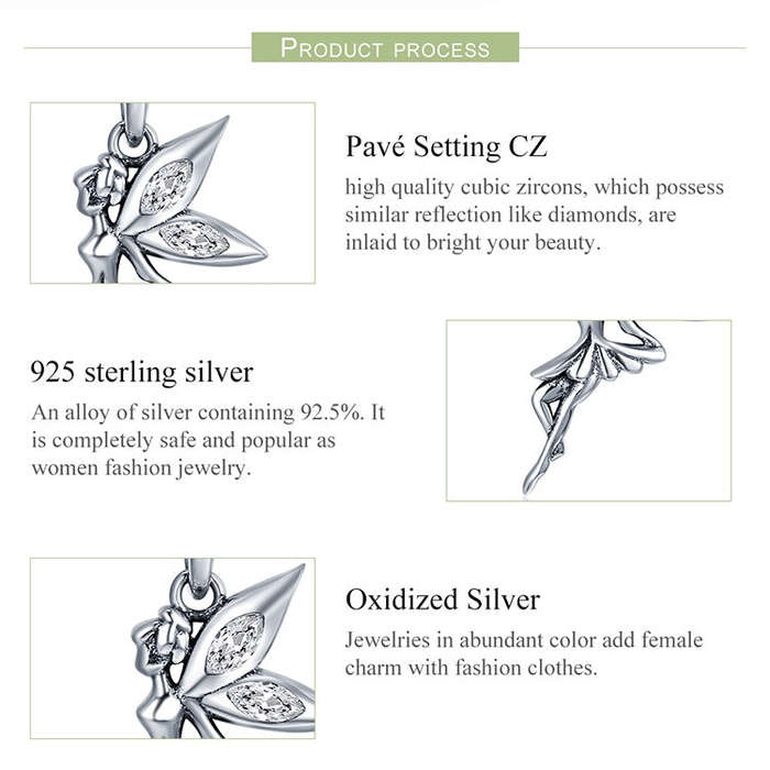 925 Sterling Silver Flower Fairy Dangle Pendant Women DIY Bracelets Necklaces Accessories