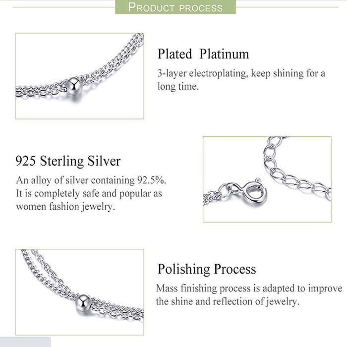 Sterling Silver S925 Women Bracelet Jewelry Platinum Plated Jewelry Silver Bracelet