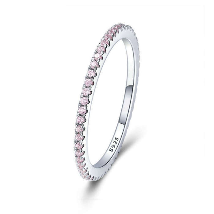 S925 Sterling Silver Ladies Fashion Ring Diamond Simple Ring, Size: 5