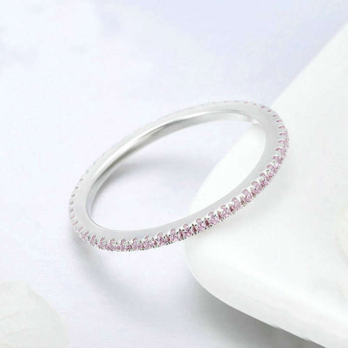 S925 Sterling Silver Ladies Fashion Ring Diamond Simple Ring, Size: 5