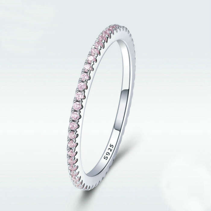 S925 Sterling Silver Ladies Fashion Ring Diamond Simple Ring, Size: 9