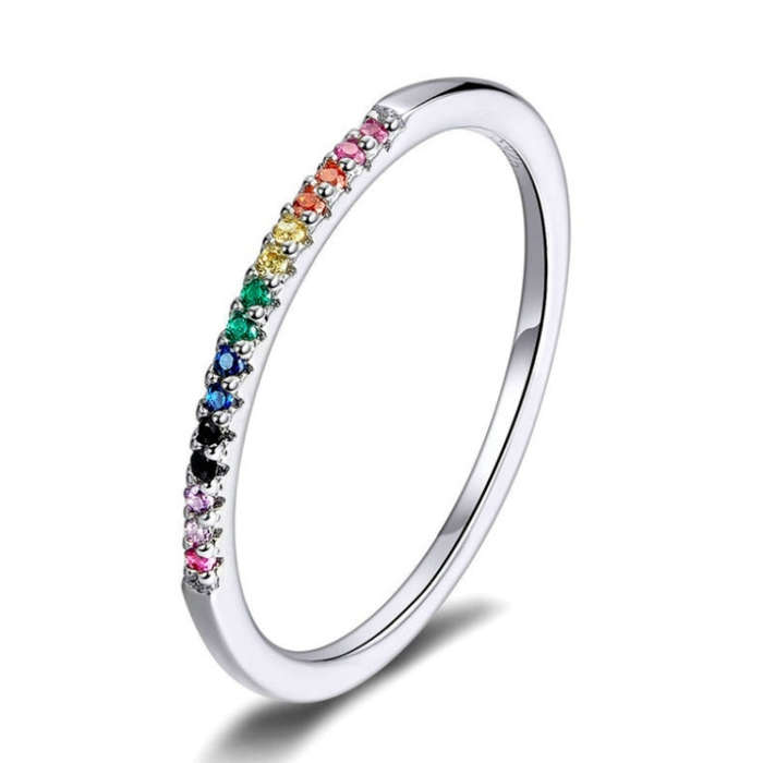 Sterling Silver Ring S925 Colored Zircon Ring, Size:8