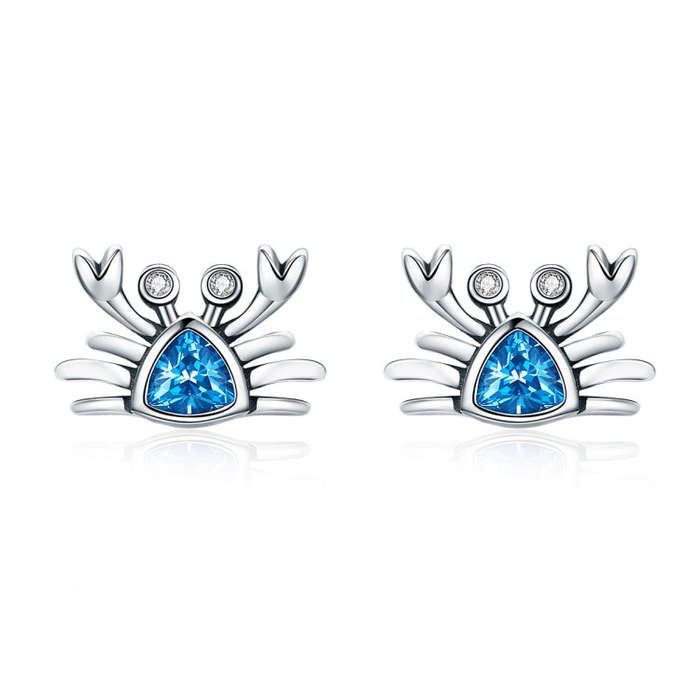 Little Crab S925 Sterling Silver Earrings with Gemstone Heart-shaped Earrings