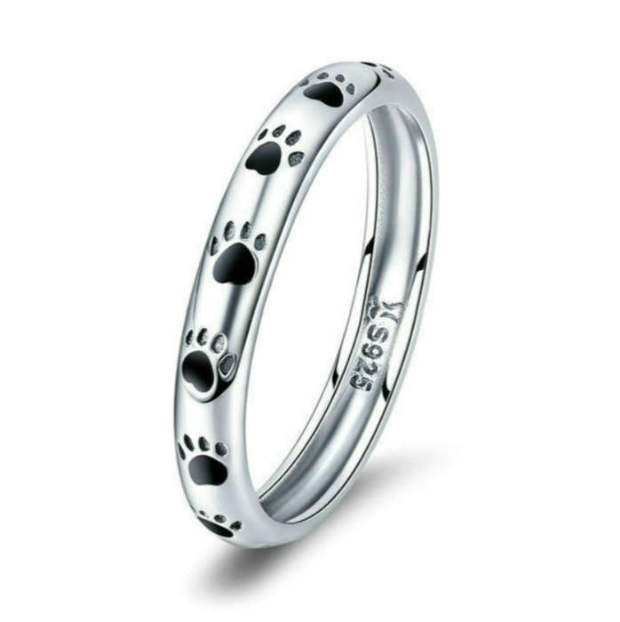 Pet Footprint Ring S925 Sterling Silver Oil Drop Ring, Size: 7