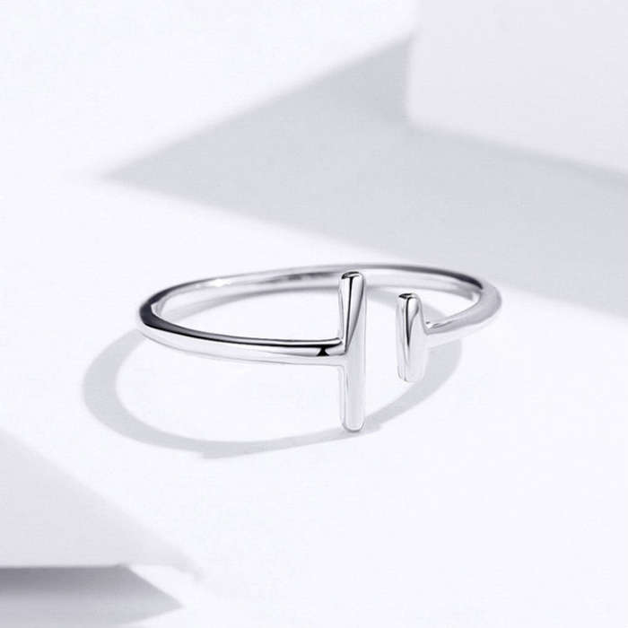 S925 Sterling Silver Ring Parallel Line Open Ring Fashion Platinum Plated Ring