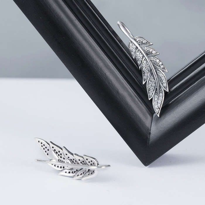 Diamond Leaf Silver Earrings Female S925 Sterling Silver Earrings