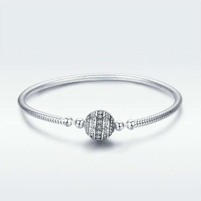 Exquisite Life S925 Sterling Silver Bangle Bracelet Inlaid with Gems, Size:17cm