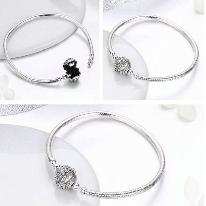 Exquisite Life S925 Sterling Silver Bangle Bracelet Inlaid with Gems, Size:17cm