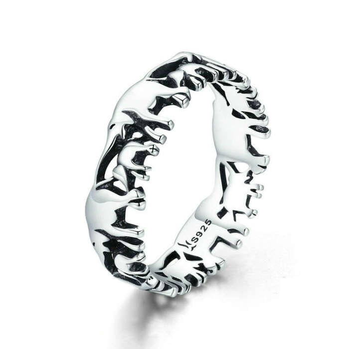 S925 Sterling Silver Ring Elephant Family Vintage Inlaid Ring, Size: 6 US Size