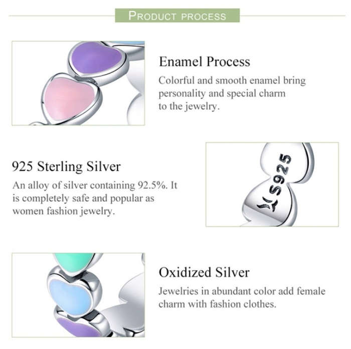 S925 Sterling Silver Heart-shaped Rainbow Ring Female Ring Valentines Day Gift, Size:7 US Size