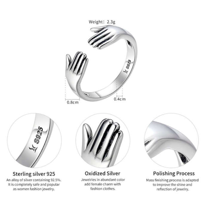 S925 Sterling Silver Ring Give Me A Hug Palm-shaped Ladies Ring
