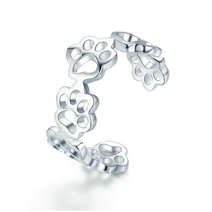 Sterling Silver S925 Temperament Female Ring Cute Claw Mark Platinum Plated Ring