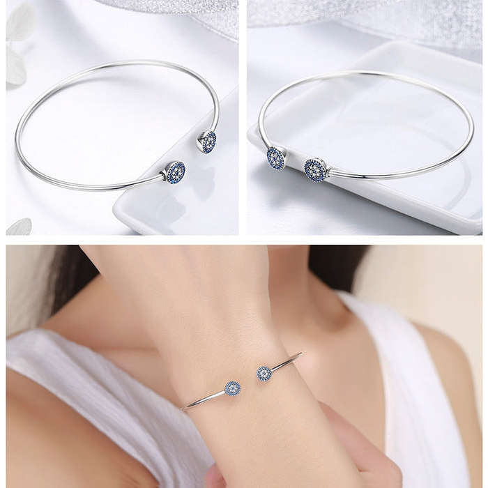 Bright Blue Eyes Inlaid Zircon Bracelet S925 Sterling Silver Bracelet