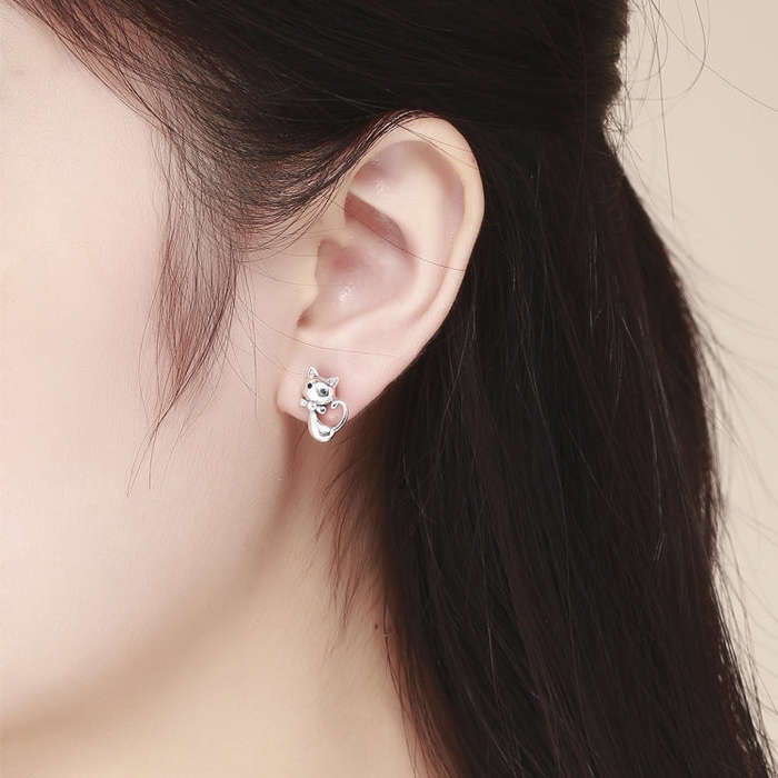 Cat Earrings S925 Sterling Silver Simple Personality Earrings Ladies Earrings