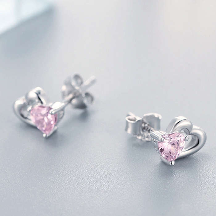 Heart-shaped S925 Sterling Silver Earrings with Gemstones