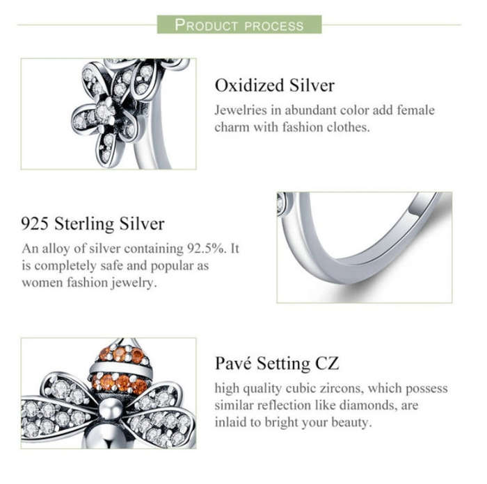 Bee Story Inlaid Zircon S925 Sterling Silver Ring