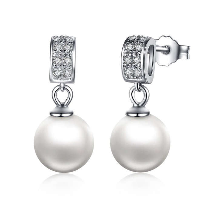 Shell Bead Earrings S925 Sterling Silver Stud Earrings Inlaid Silver Jewelry