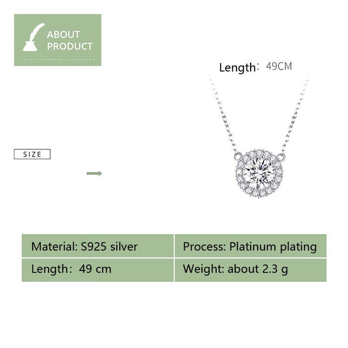 Platinum Plated Zircon Necklace S925 Sterling Silver Simple Female Necklace