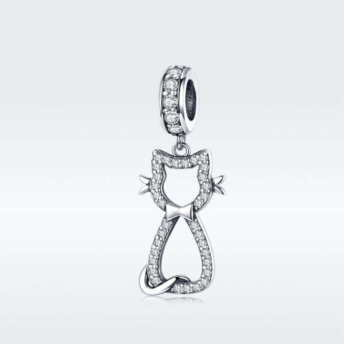 S925 Sterling Silver Pendant Diy Bracelet Accessories Zircon Cat Pendant Jewelry