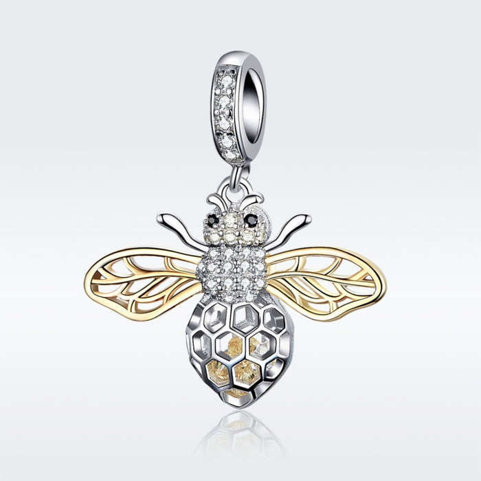 S925 Sterling Silver Bee Zircon Pendant Lady DIY Necklace Pendant, Style:Pendent