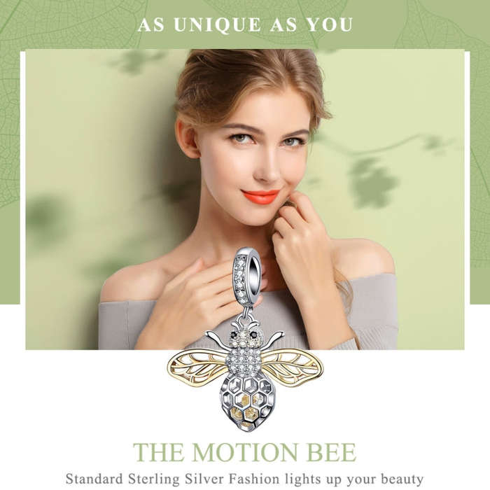 S925 Sterling Silver Bee Zircon Pendant Lady DIY Necklace Pendant, Style:Pendent