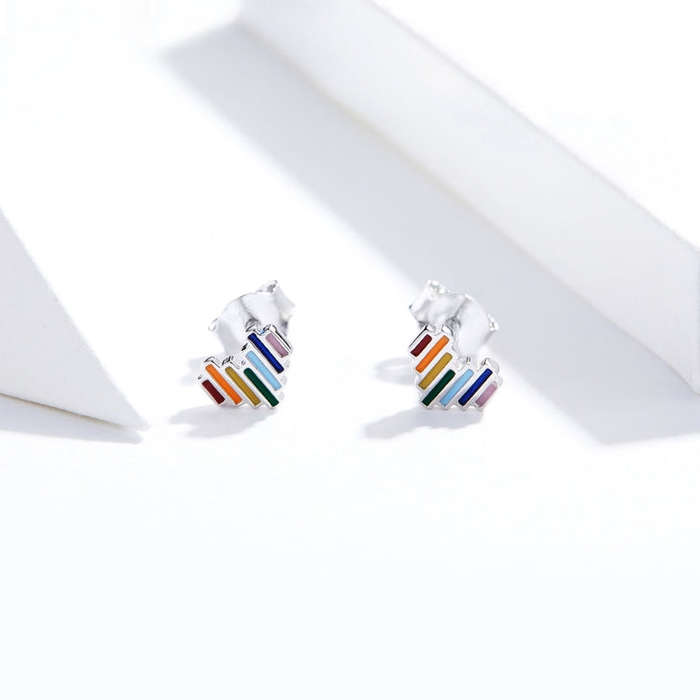 Rainbow Earrings S925 Love Simple Earrings Sterling Silver Earrings