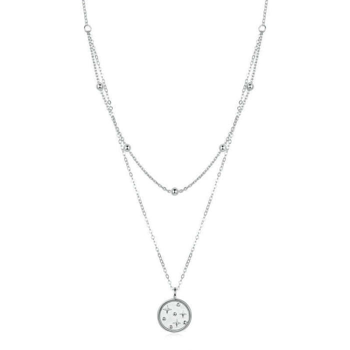 S925 Sterling Silver Platinum Plated Necklace Double Layer Small Star Light Silver Necklace