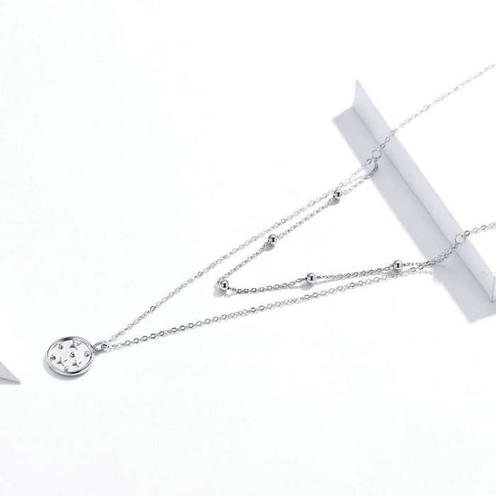 S925 Sterling Silver Platinum Plated Necklace Double Layer Small Star Light Silver Necklace