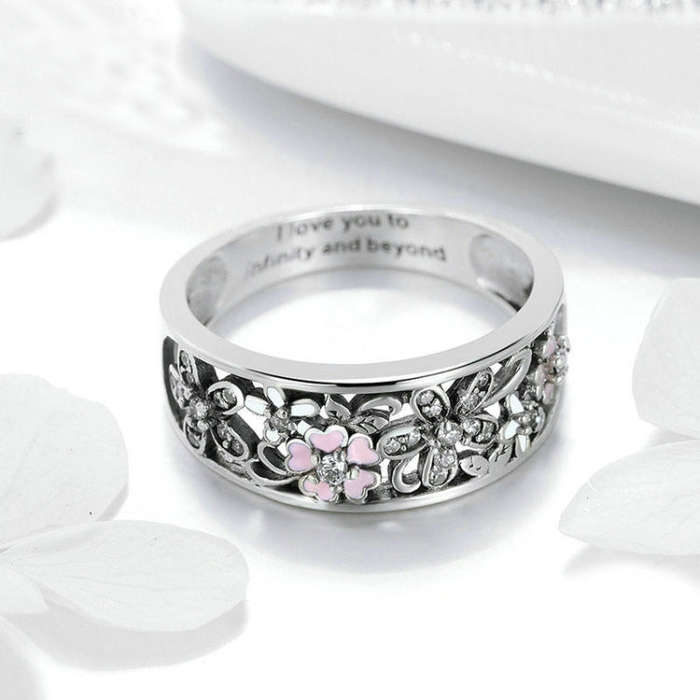 S925 Sterling Silver Ring Flower Dance Fashion Personality Ring, Size:7 US Size 54.5mm