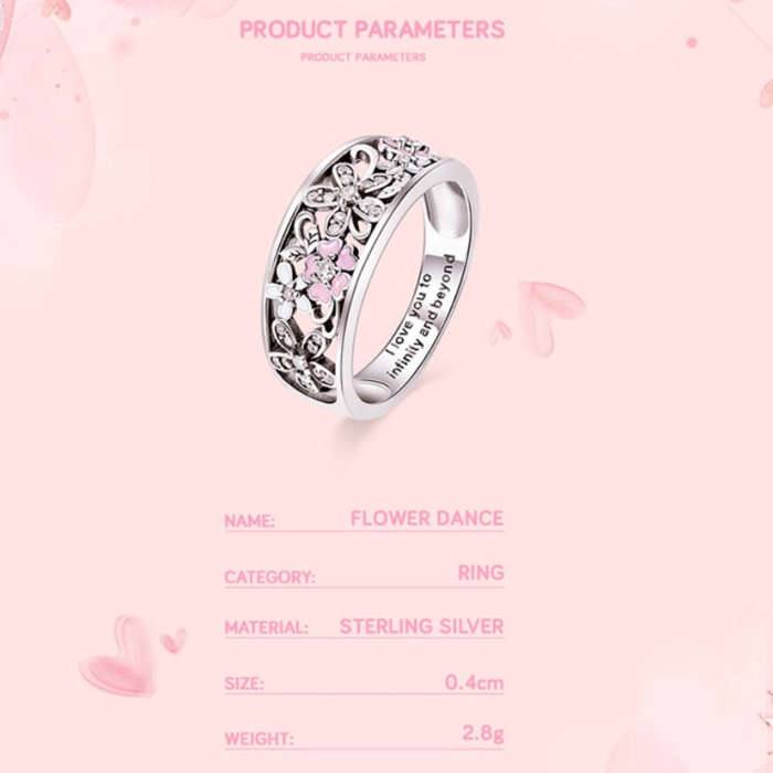 S925 Sterling Silver Ring Flower Dance Fashion Personality Ring, Size:7 US Size 54.5mm