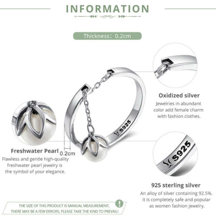 S925 Sterling Silver Ring Open Shell Beads Ladies Ring