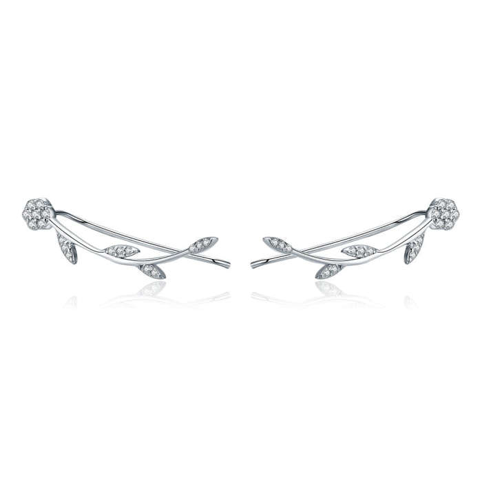 Leaf Earrings Sterling Silver S925 Earrings Zircon Platinum Plated Earrings