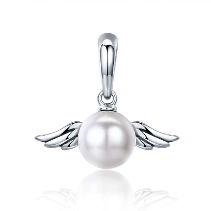 S925 Sterling Silver Pendant Wing Angel Shell Bead Charm DIY Beaded Bracelet Accessories, Style:P...