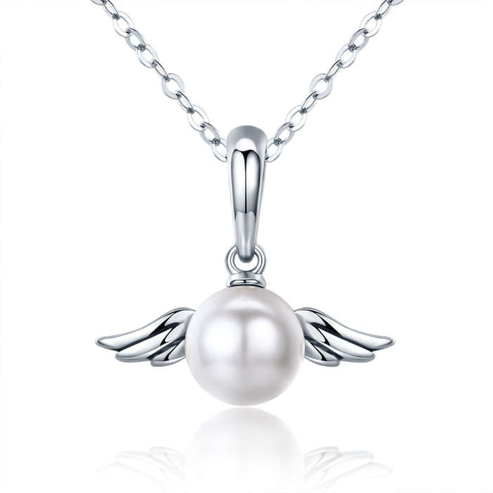 S925 Sterling Silver Pendant Wing Angel Shell Bead Charm DIY Beaded Bracelet Accessories, Style:P...