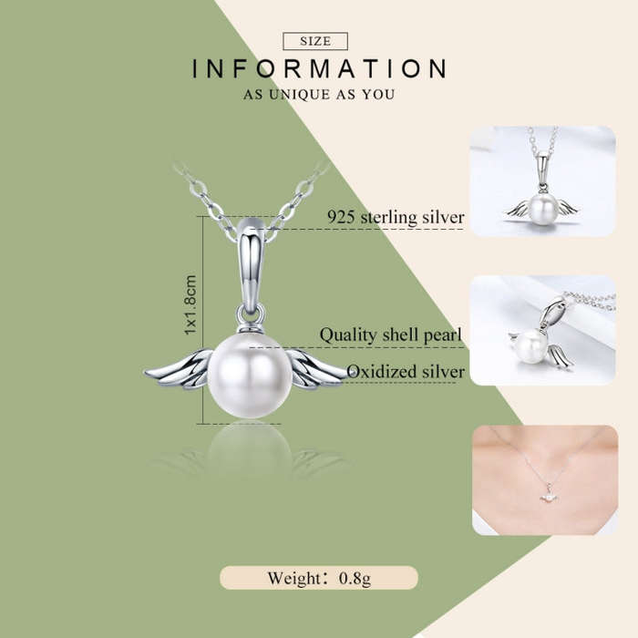 S925 Sterling Silver Pendant Wing Angel Shell Bead Charm DIY Beaded Bracelet Accessories, Style:P...