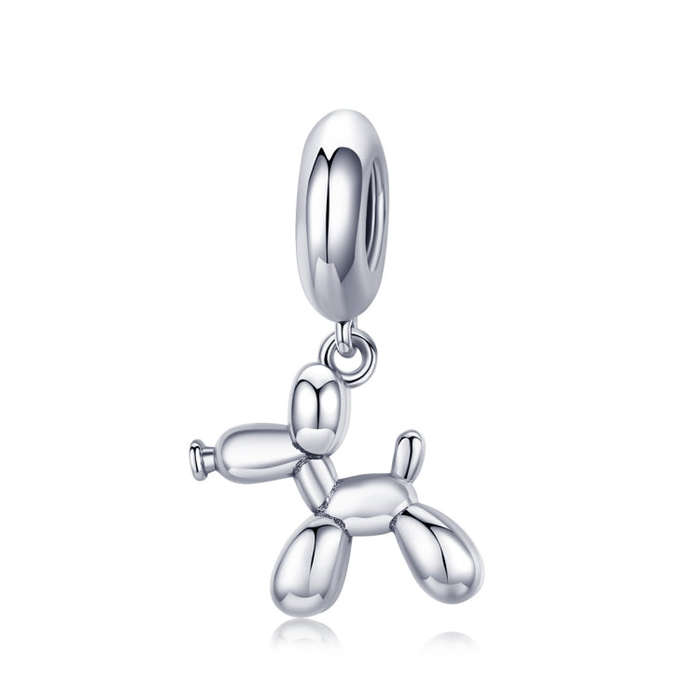 S925 Sterling Silver Cute Balloon Dog Charm DIY Bracelet Accessory, Style:Bead