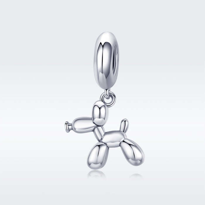 S925 Sterling Silver Cute Balloon Dog Charm DIY Bracelet Accessory, Style:Bead